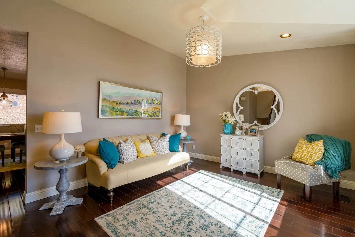 Living room with soft beige walls